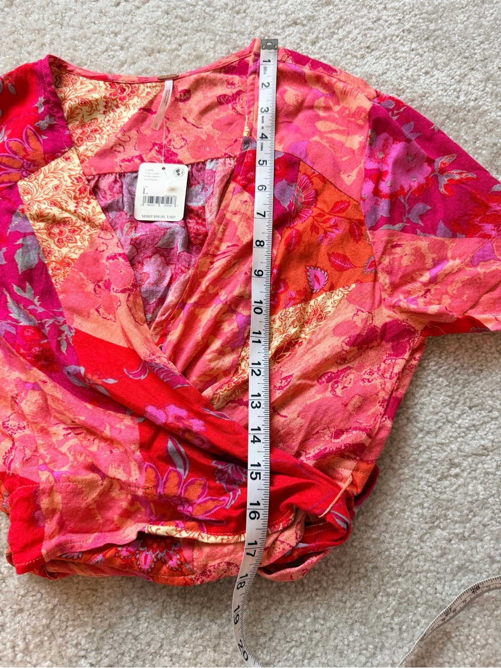 Free People Ashley Summer Wrap Crop Top Large Fun Combo Patchwork Boho Floral - Picture 6 of 11